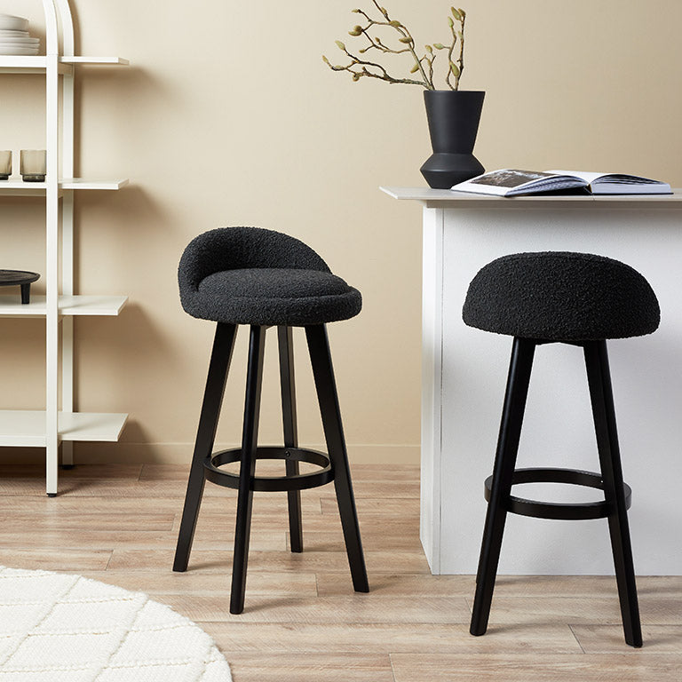 Jamie Bar Stool - Set Of 2 - Black Boucle