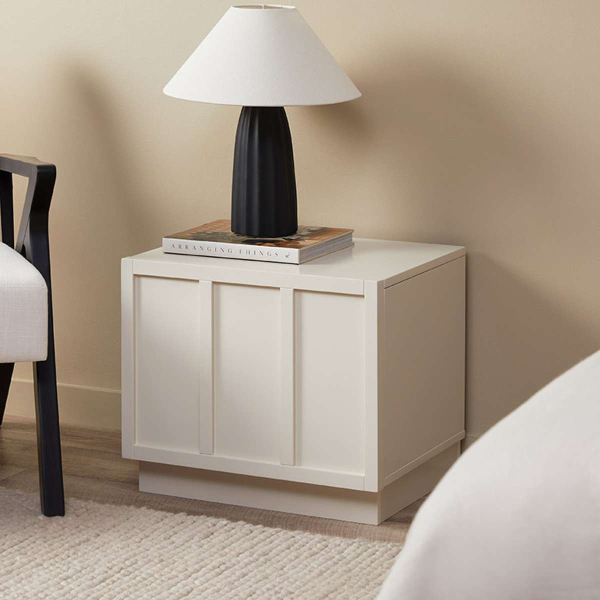 Emery Panel Bedside Table - Beige