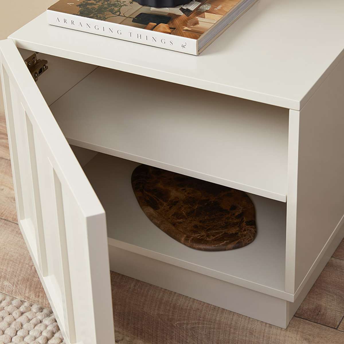 Emery Panel Bedside Table - Beige