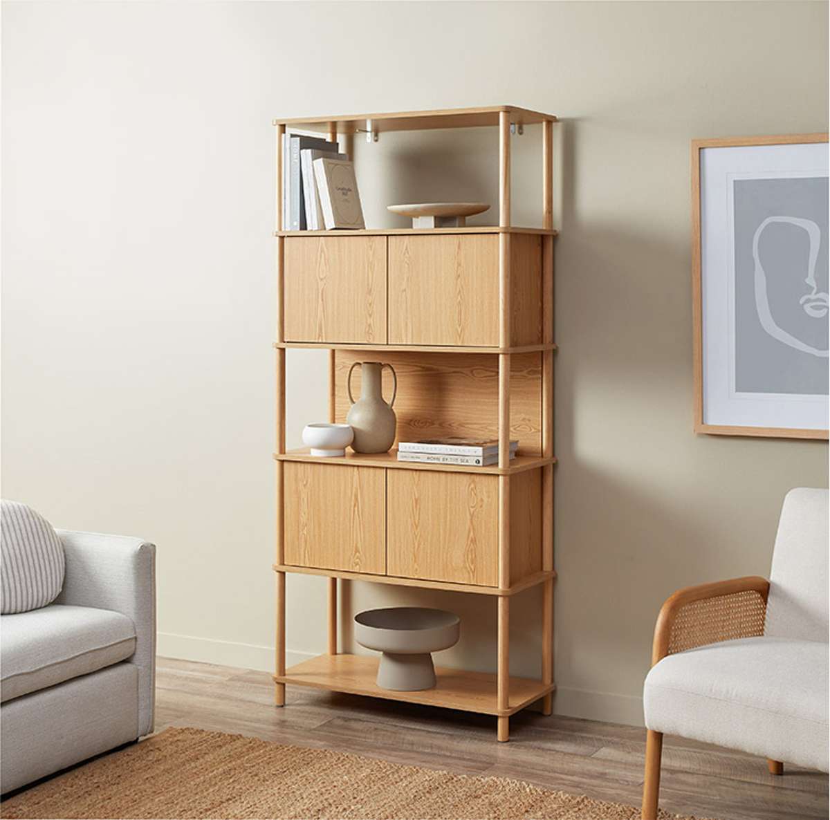 Eden Tall Shelf With Storage - Natural