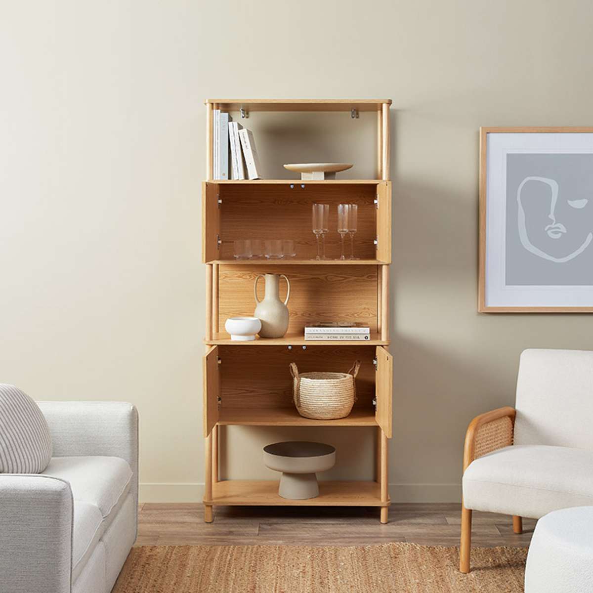 Eden Tall Shelf With Storage - Natural