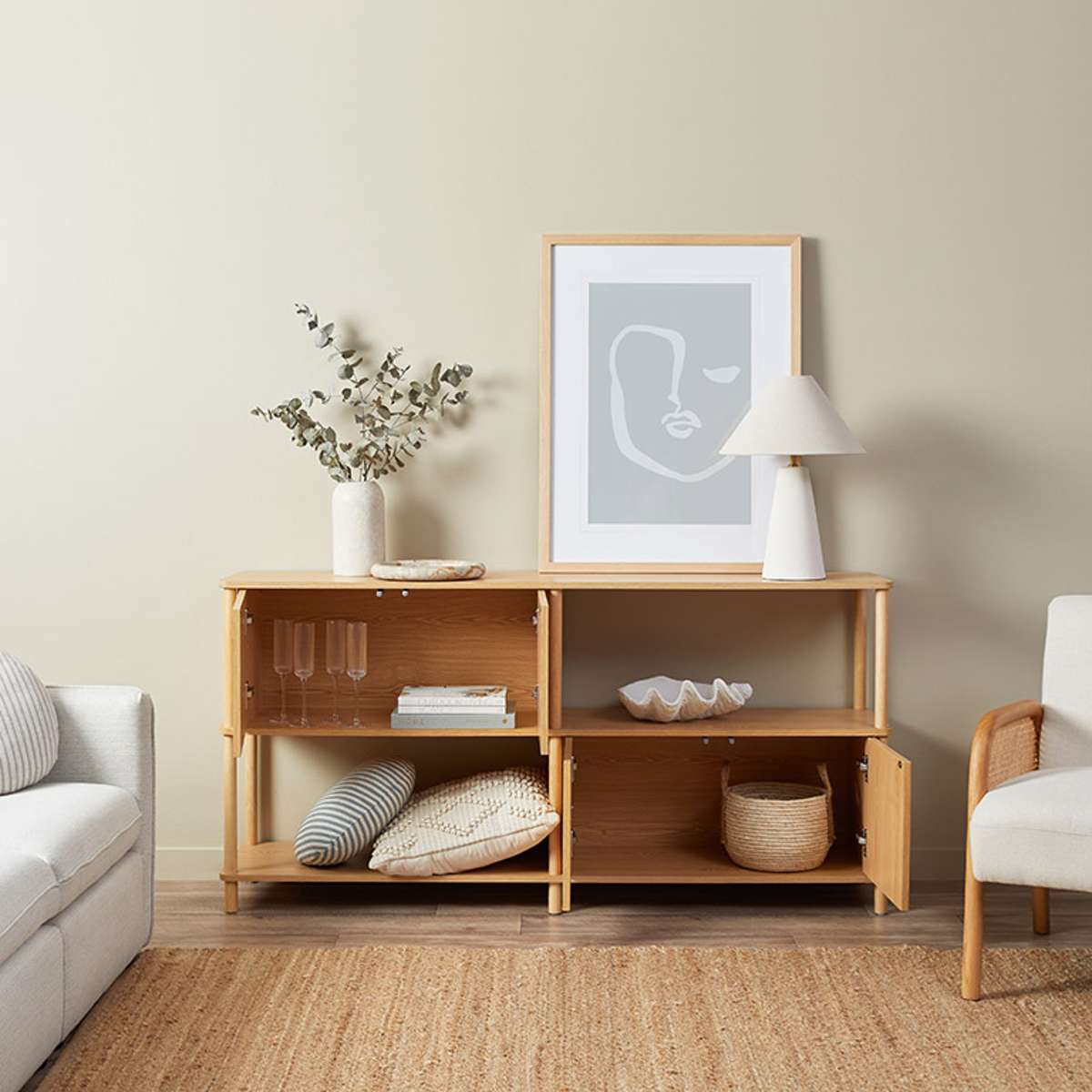 Eden Low Shelf With Storage - Natural