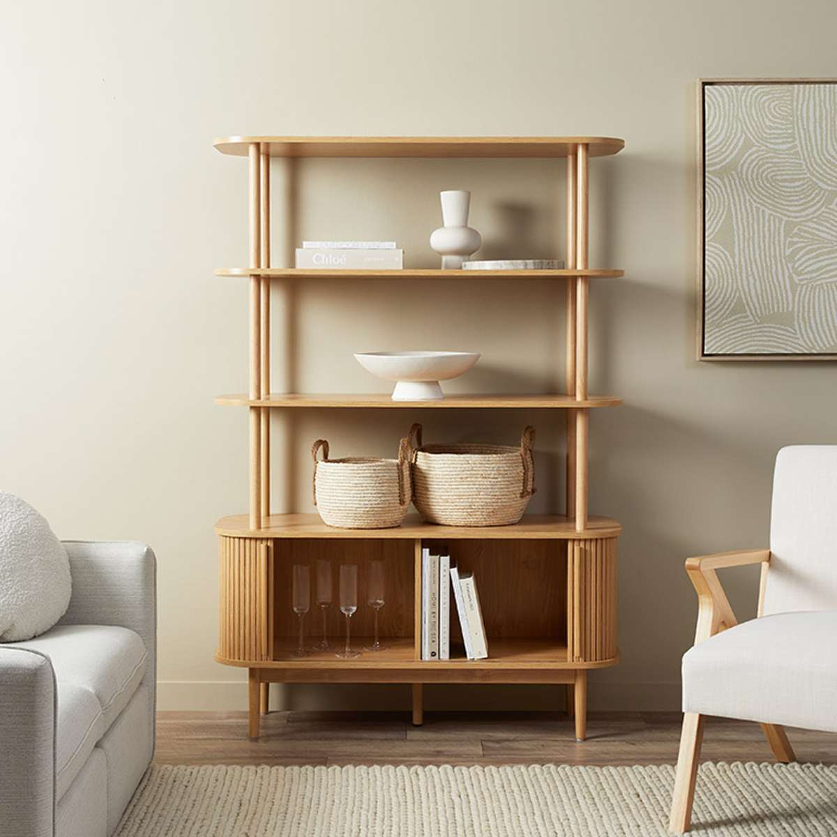 Maeve Shelf With Storage - Natural