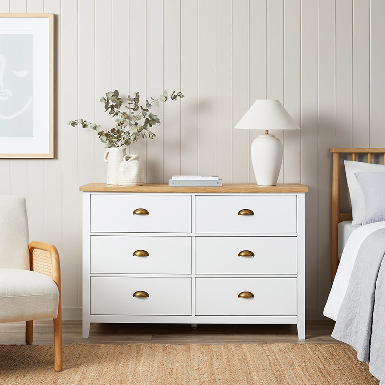 Hastings Six Drawer - White/Natural