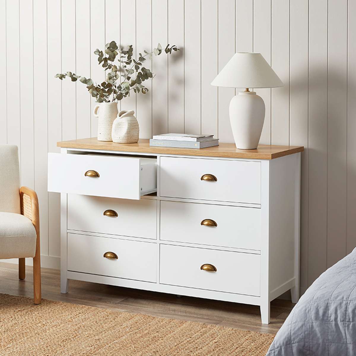 Hastings Six Drawer - White/Natural