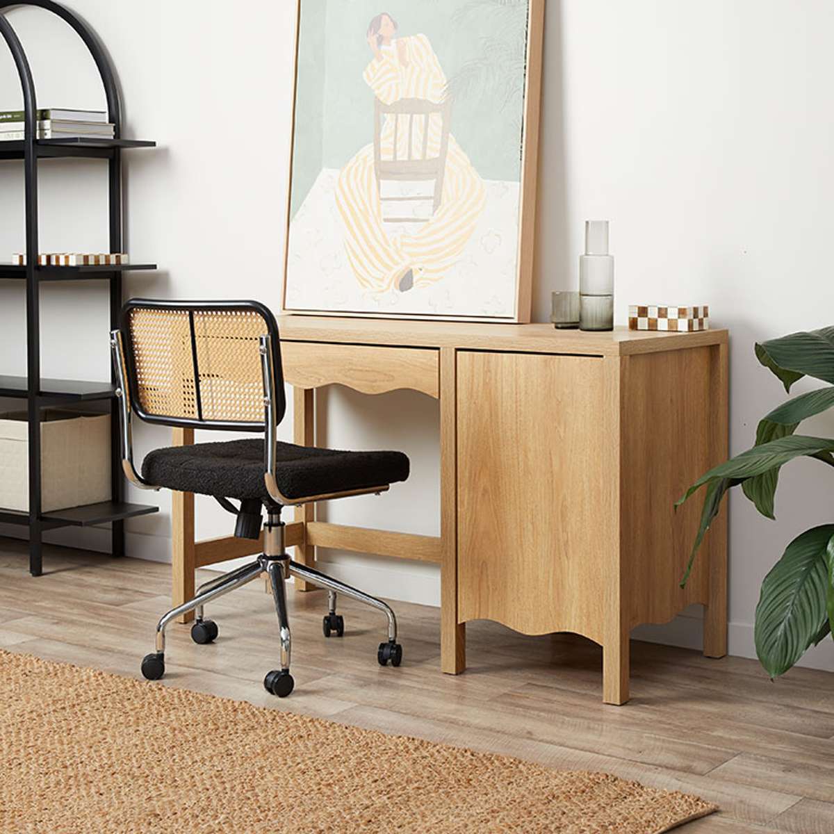 Asher Rattan Office Chair - Black/Natural