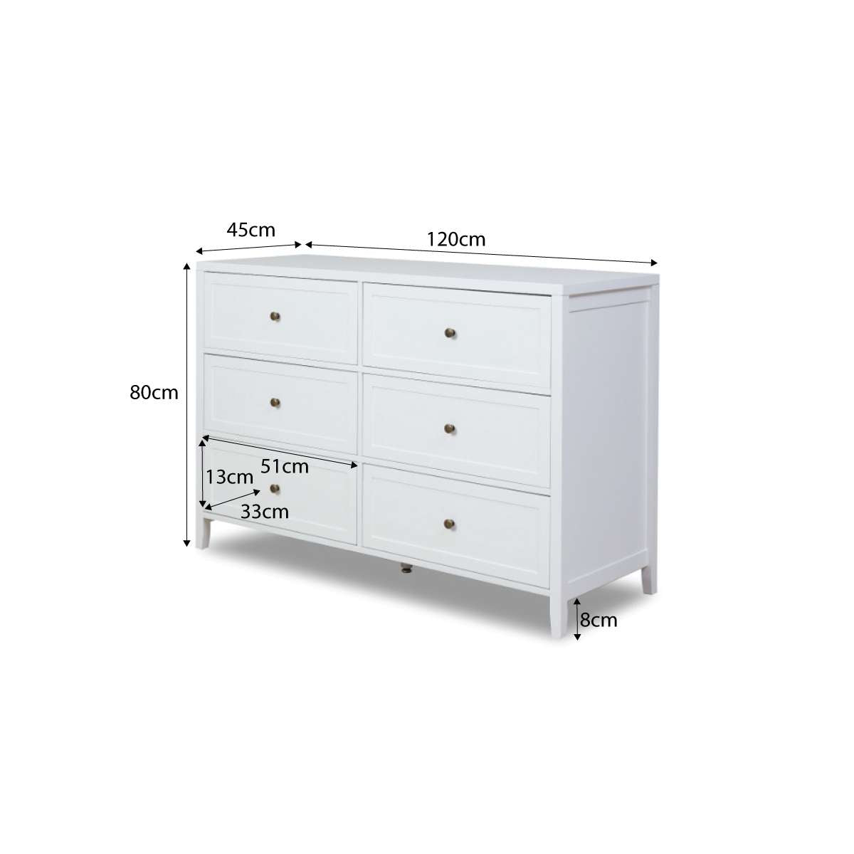 Cove Six Drawer - White