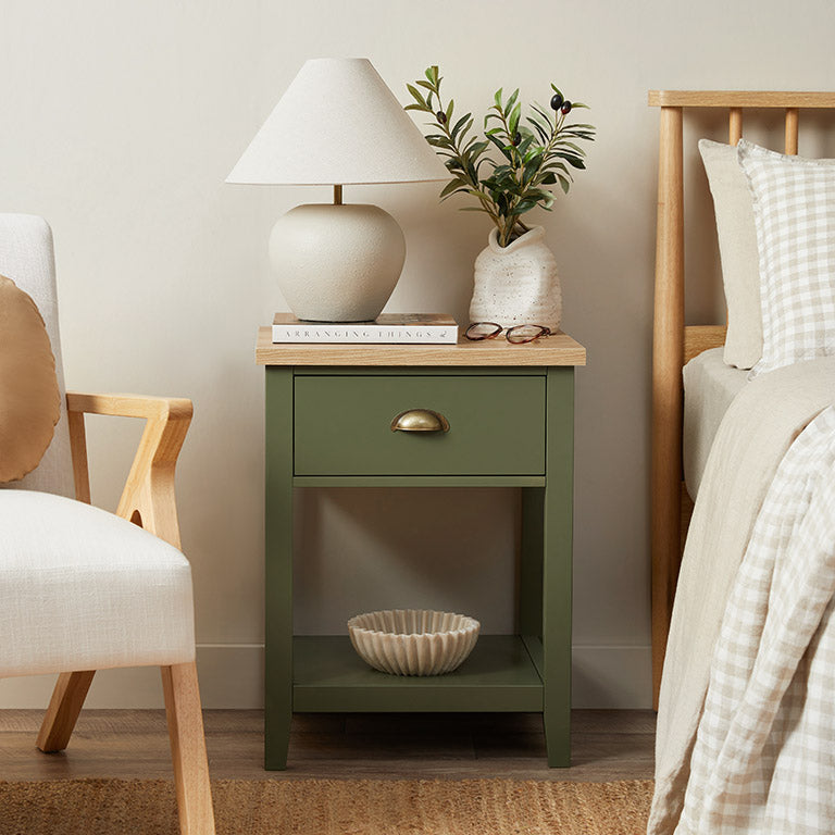 Hastings Bedside Table - Olive Green/Natural