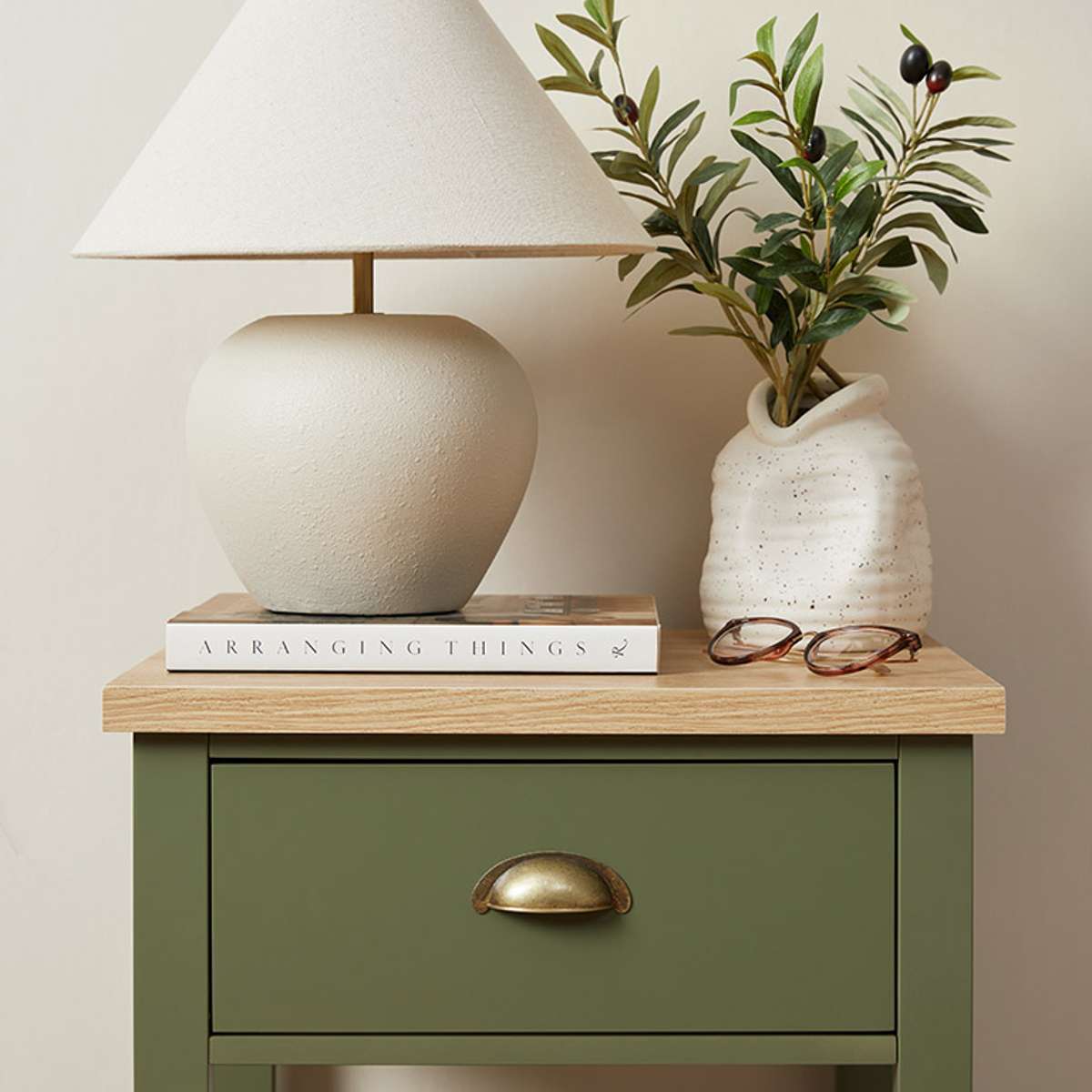 Hastings Bedside Table - Olive Green/Natural