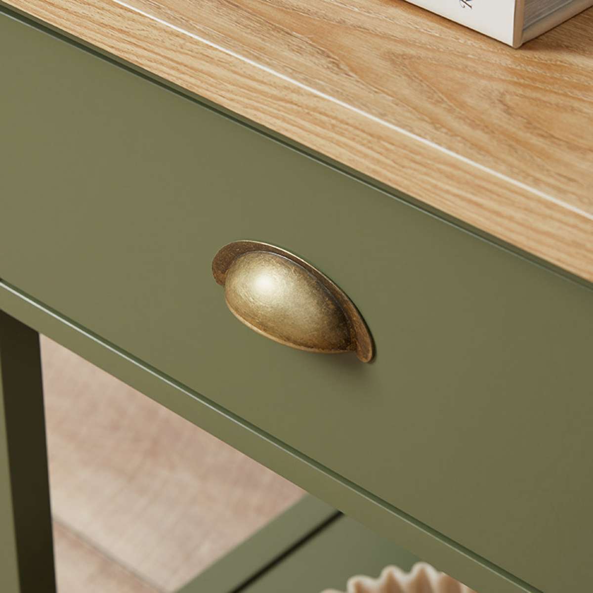 Hastings Bedside Table - Olive Green/Natural