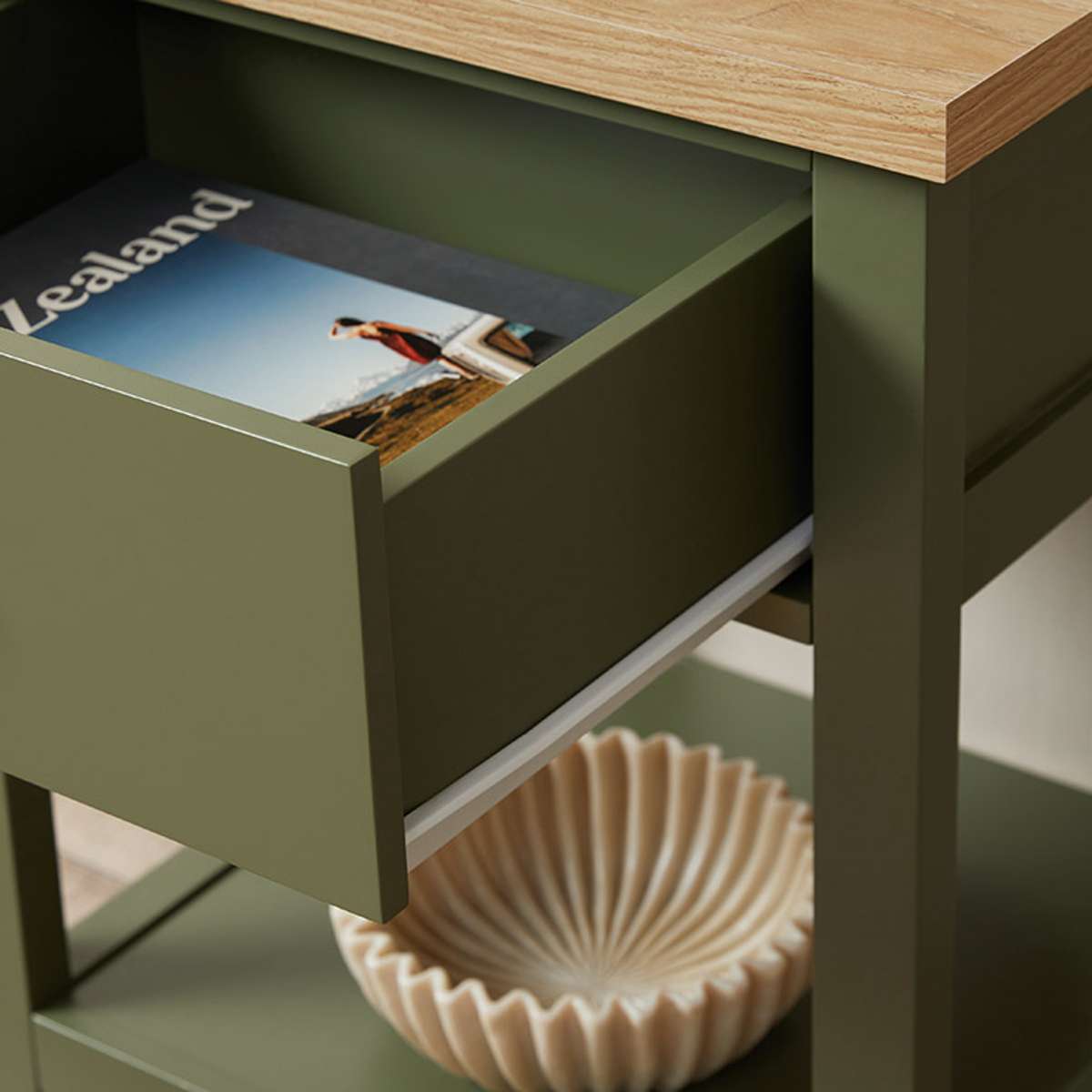 Hastings Bedside Table - Olive Green/Natural