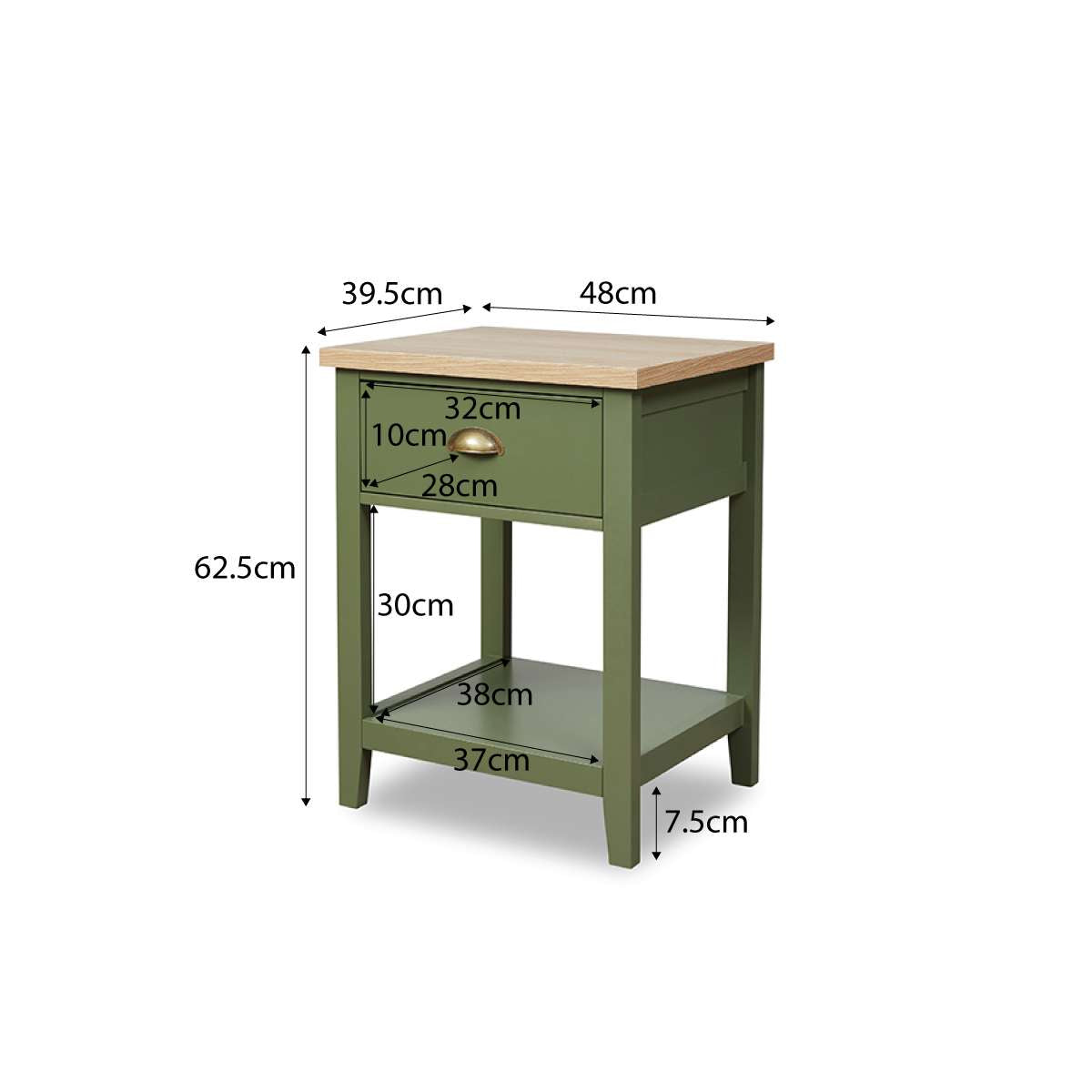 Hastings Bedside Table - Olive Green/Natural