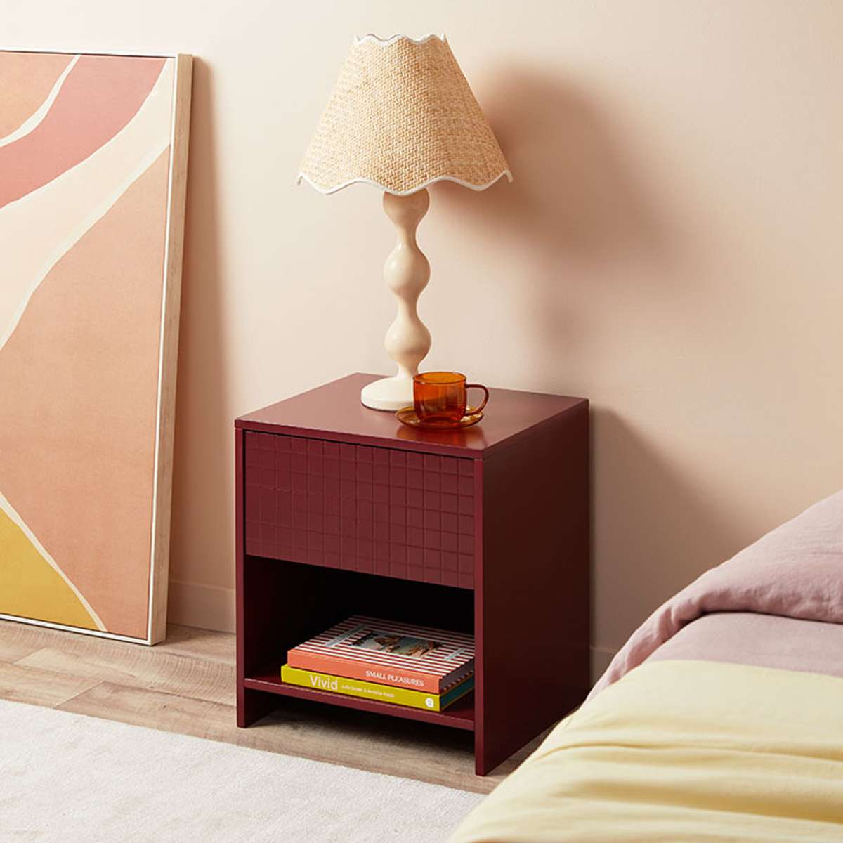 Amos Checkered Bedside Table - Shiraz