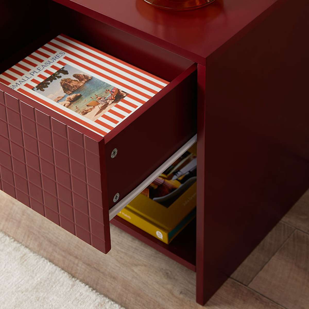 Amos Checkered Bedside Table - Shiraz