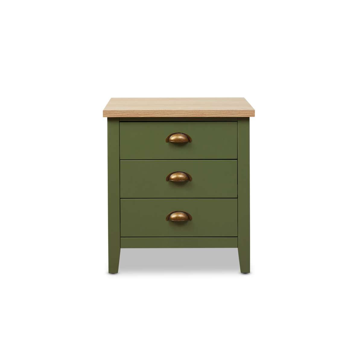 Hastings Three Drawer Bedside Table - Olive Green/Natural