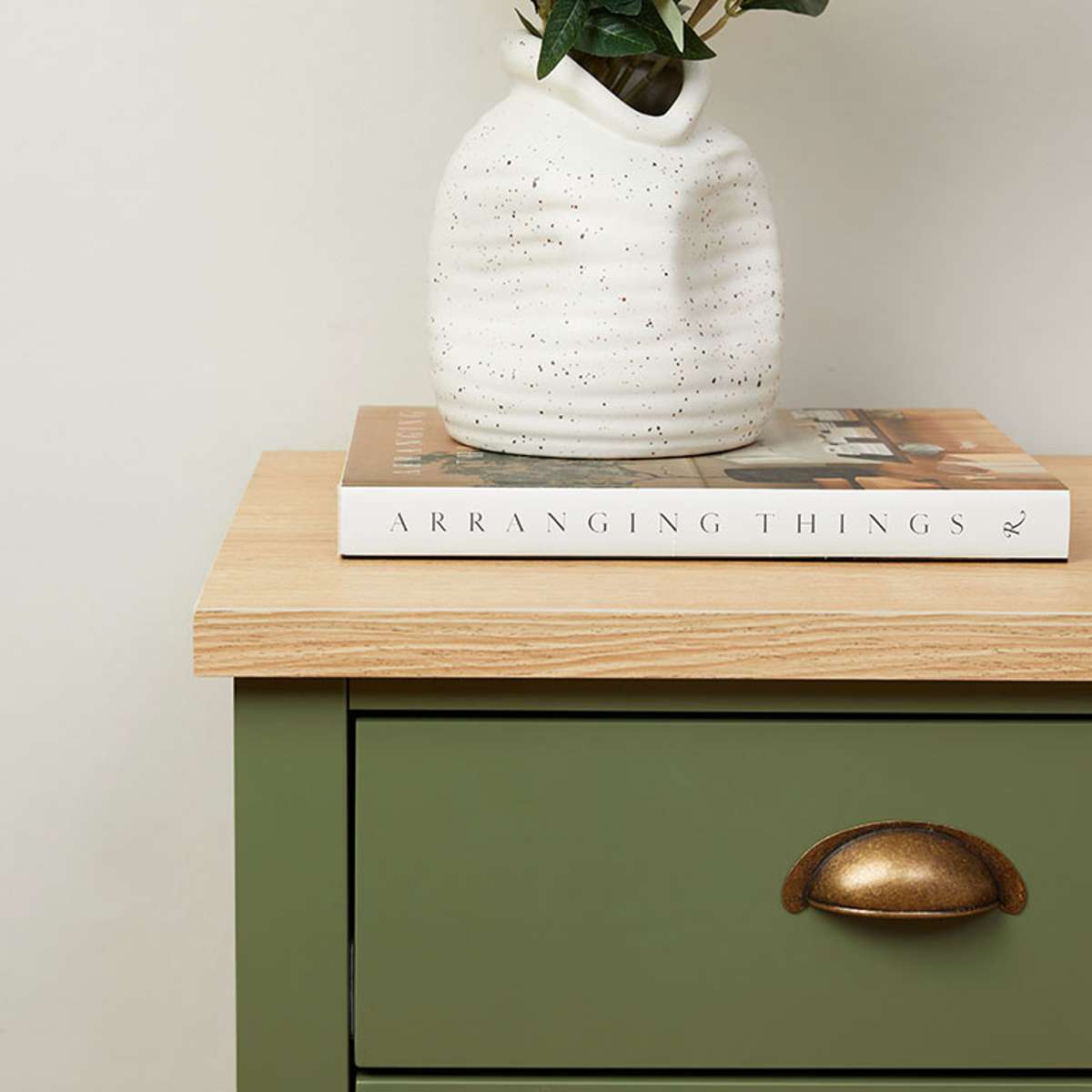 Hastings Three Drawer Bedside Table - Olive Green/Natural