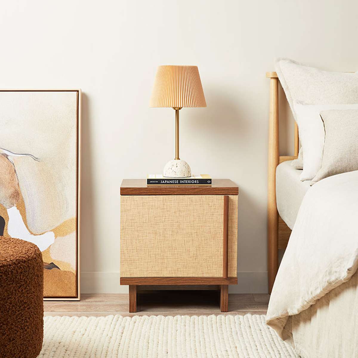 Minato Textured Bedside Table - Walnut