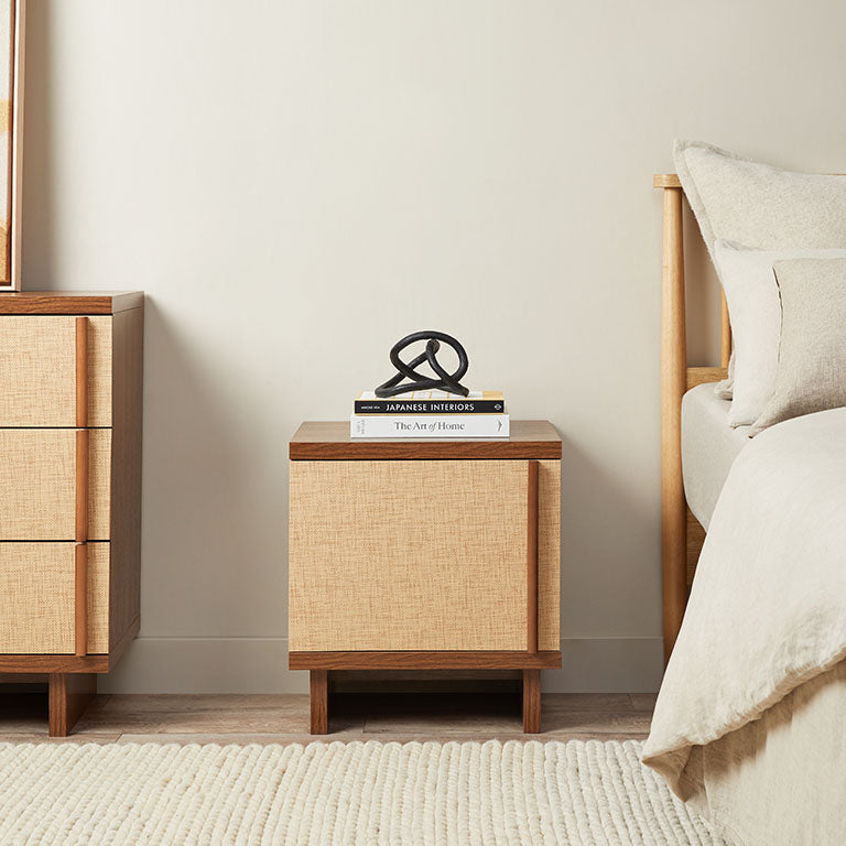 Minato Textured Bedside Table - Walnut