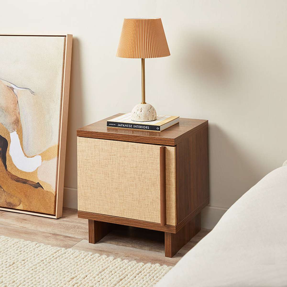 Minato Textured Bedside Table - Walnut