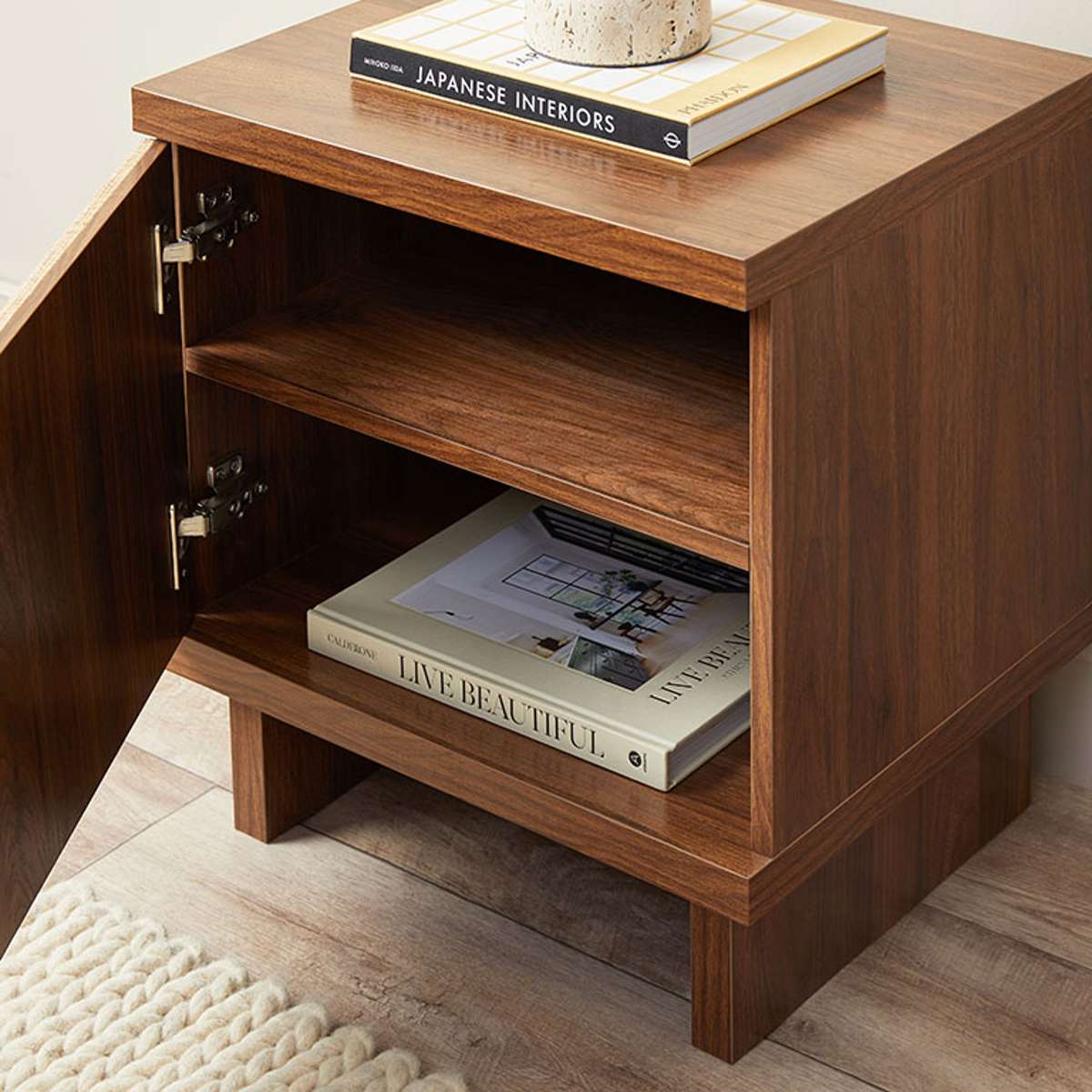 Minato Textured Bedside Table - Walnut