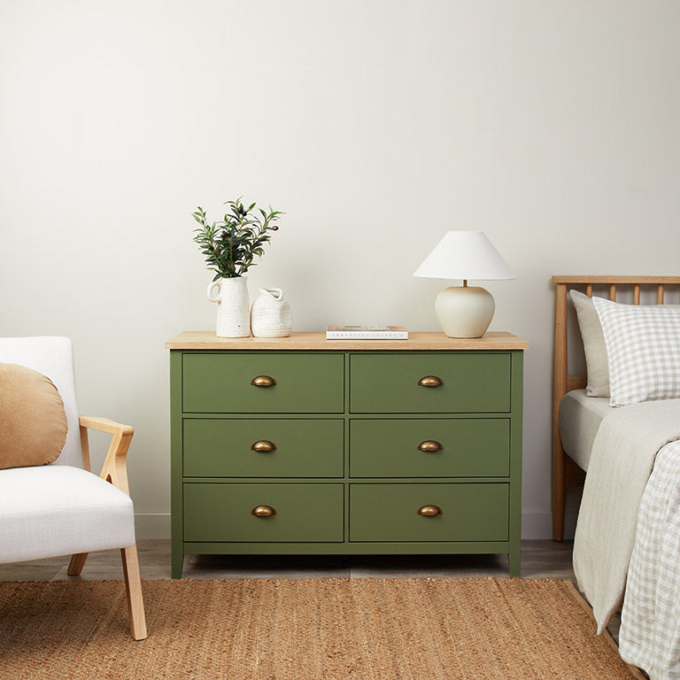 Hastings Six Drawer - Olive Green/Natural