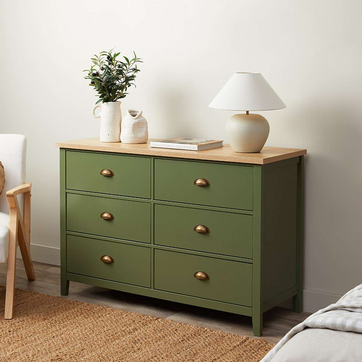 Hastings Six Drawer - Olive Green/Natural