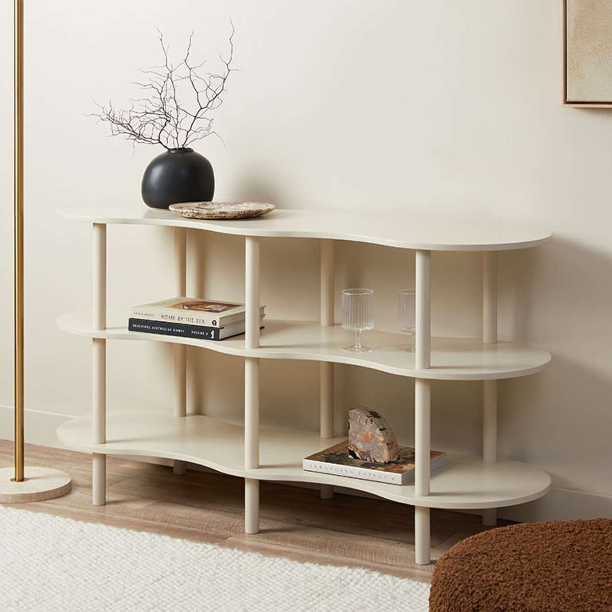 Wavey Low Three Shelf - Beige