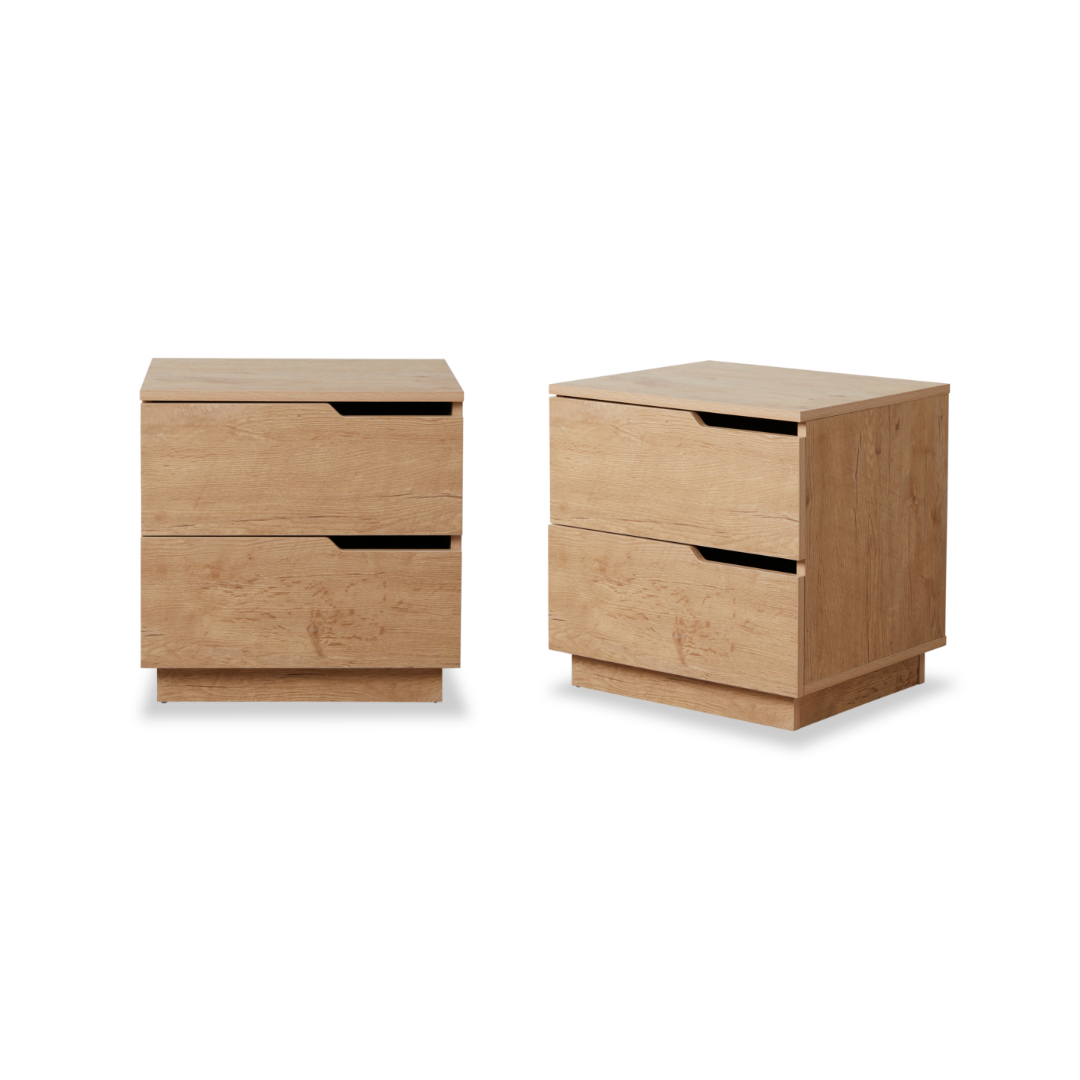 Zack Two Drawer Bedside Table - Natural Bundle